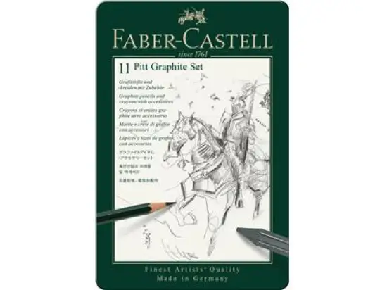 Grafitstifte und Graphitkreiden Faber-Castell 112972 Pitt Graphite Set klein (11 Teile) Metalletui, Pack 3 Stk