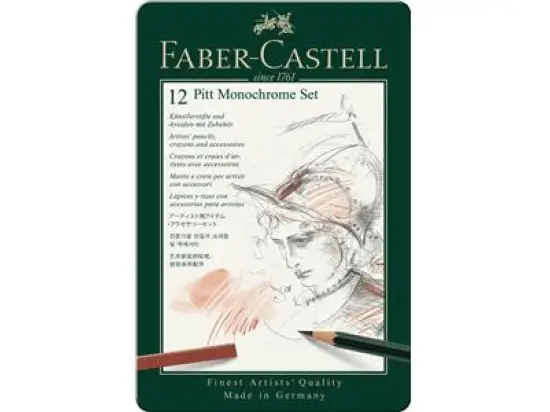 Künstlerstifte und Künstlerkreiden Faber-Castell 112975 Pitt Monochrome Set klein (12 Teile) Metalletui, Pack 3 Stk