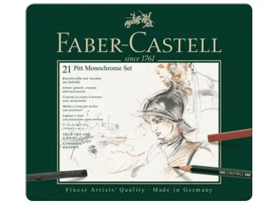 Künstlerstifte und Künstlerkreiden Faber-Castell 112976 Pitt Monochrome Set medium Metalletui, Pack 2 Stk