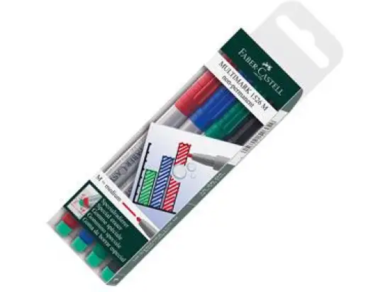 Folienschreiber Faber-Castell 152604 Multimark non-permanent M M 1,0 wasserlöslich OHP-Stift 4er-Etui, Schreibfarben: je 1x schwarz, rot, blau, grün