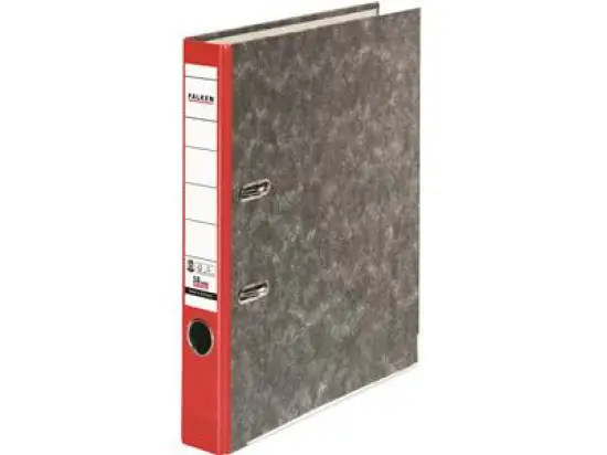 Ordner Falken 80023302 S50 Recycling A4, 50mm, Pappe/Wolkenmarmor, roter Rücken