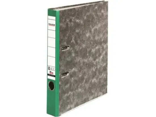 Ordner Falken 80023500 S50 Recycling A4, 50mm, Pappe/Wolkenmarmor, grüner Rücken