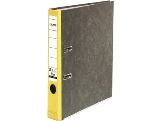 Ordner Falken 80023625 S50 Recycling A4, 50mm, Pappe/Wolkenmarmor, gelber Rücken