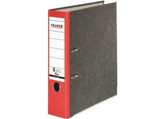 Ordner Falken 80024516 S80 Recycling A4, 80mm, Pappe/Wolkenmarmor, roter Rücken