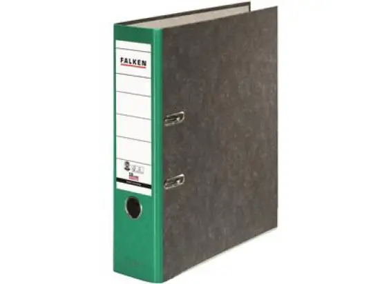 Ordner Falken 80024714 S80 Recycling A4, 80mm, Pappe/Wolkenmarmor, grüner Rücken