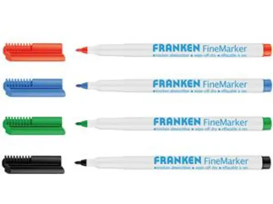Whiteboardmarker Franken Z1994 FineMarker 1-2mm, Rundspitze, 4er-Set, rot, grün, blau, schwarz