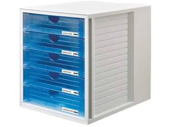 Schubladenbox HAN 1450-64 Systembox blau-transluzent/lichtgrau 5-geschlossene Schubladen