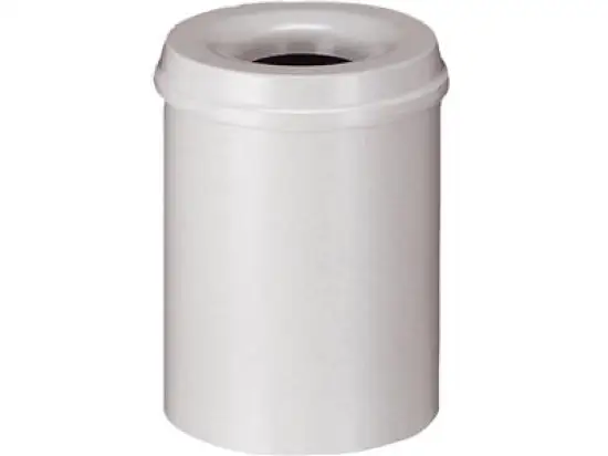 Papierkorb Helit H2515482 15 Liter lichtgrau Metall mit flammenhemmendem Löschkopf