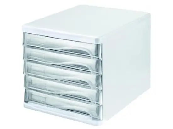 Schubladenbox Helit H6129402 economy 5 Schübe lichtgrau/glasklar