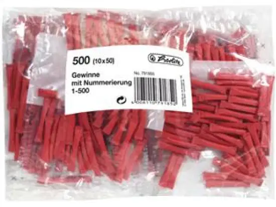 Gewinnlose Herlitz 00791855 nummeriert 1-500 rot geklammert, Pack 10 x 50 Stk