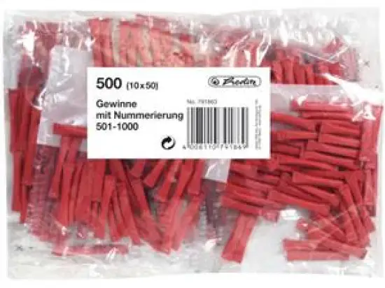 Gewinnlose Herlitz 00791863 numeriert 501-1000 rot geklammert, Pack 10 x 50 Stk