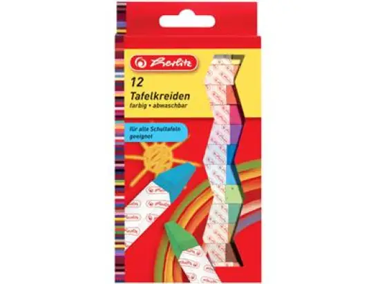 Wandtafelkreide Herlitz 08648206 farbig sortiert, Pack 12 Stk