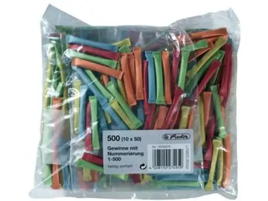 Gewinnlose Herlitz 10733376 nummeriert 1-500 farbig sortiert geklammert, Pack 10 x 50 Stk