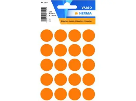 Markierungspunkte Herma 1874 Vario Ø 19mm leuchtorange, Pack 10 x 100 Stk/5 Blatt