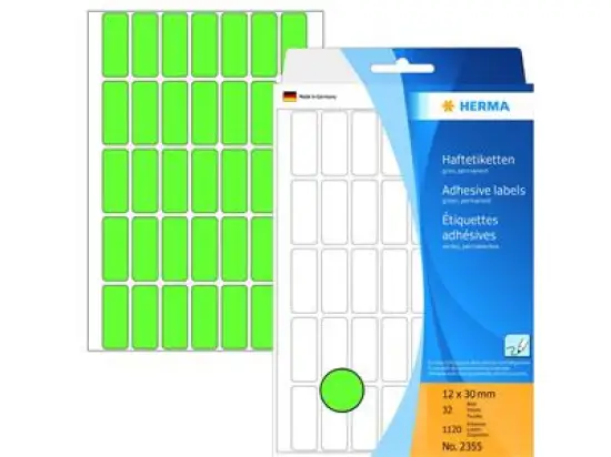 Haftetiketten Herma 2355 30 x 12 mm grün, Handbeschriftung, Pack 1120 Stk