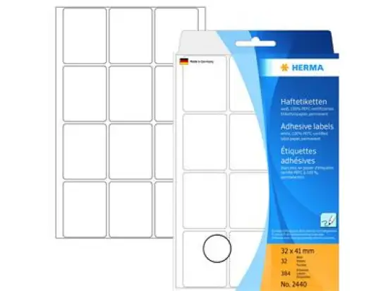 Haftetiketten Herma 2440 32 x 41 mm weiß permanent, Handbeschriftung, Pack 384 Stk