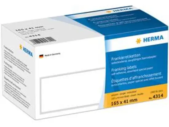Frankieretiketten Herma 4314 165 x 44 mm weiß einzeln mit Abziehlasche, Pack 1000 Stk