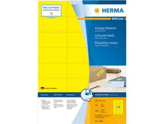 Etiketten Herma 4406 Special 70 x 37 mm gelb, Inkjet Laser Kopierer, Pack 2400 Stk
