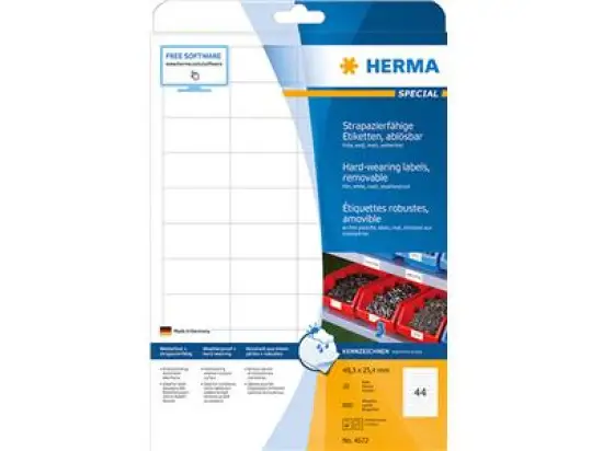 Etiketten Herma 4572 Special 48,3 x 25,4 mm weiß ablösbar Folie wetterfest, strapazierfähig, Laser, Pack 880 Stk