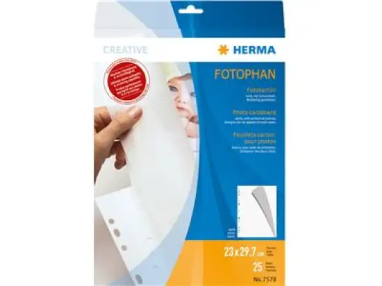 Fotokarton Herma 7578 Fotophan A4 weiß 230x297mm mit Schutzblatt, Pack 25 Blatt