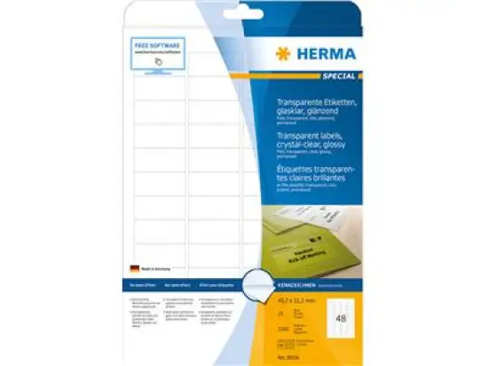 Etiketten Herma 8016 Special 45,7 x 21,2 mm transparent Folie wetterfest, Laser, Pack 1200 Stk