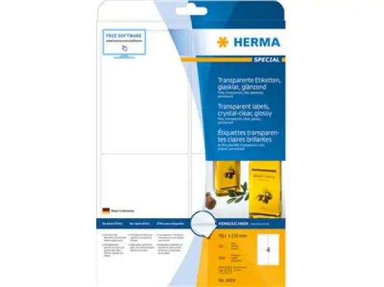 Etiketten Herma 8019 Special 99,1 x 139 mm transparent Folie wetterfest, Laser, Pack 100 Stk