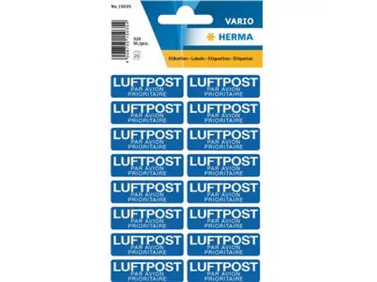 Text-Etiketten Herma 15035 Vario 12 x 40 mm blau mit Luftpostdruck in weiß, Pack 5 x 320 Stk