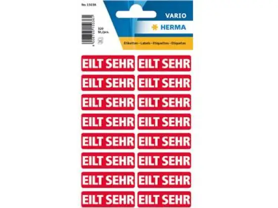 Text-Etiketten Herma 15036 Vario Eilt sehr 12,5 x 40 mm, Pack 320 Stk/20 Blatt
