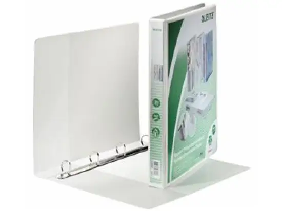 Präsentationsringbuch Leitz 4283-00-01 42830001 A4, 4 Ringe Ø 20 mm, Pappe/PP-Folie, 3 Außentaschen, 3 Innentaschen, D-Ring-Mechanik, weiß, Pack 6 Stk