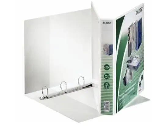 Präsentationsringbuch Leitz 4285-00-01 42850001 A4, 4 Ringe Ø 30 mm, Pappe/PP-Folie, 3 Außentaschen, 3 Innentaschen, D-Ring-Mechanik, weiß, Pack 6 Stk