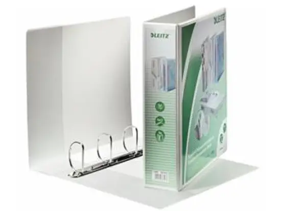 Präsentationsringbuch Leitz 4287-00-01 42870001 A4, 4 Ringe Ø 50 mm, Pappe/PP-Folie, 3 Außentaschen, 3 Innentaschen, D-Ring-Mechanik, weiß, Pack 4 Stk