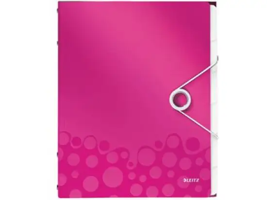 Ordnungsmappe Leitz 4633-00-23 46330023 Wow 6-Fächer A4 pink PP mit Gummizugverschluss, Pack 4 Stk