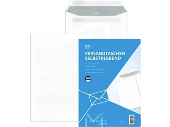 Versandtasche Mailmedia 30002515 388490 C4 ohne Fenster selbstklebend weiß 90g 229x324mm, Pack 25 Stk