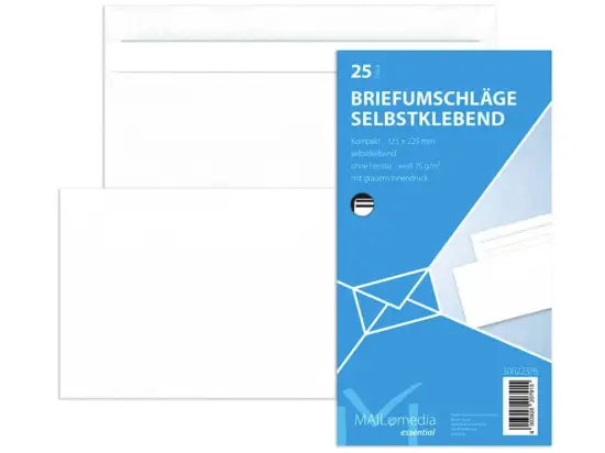Briefumschlag Mailmedia 30022376 207910 125x229mm ohne Fenster selbstklebend weiß 75g Kompakt, Pack 25 Stk