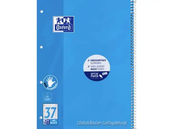 Collegeblock Oxford 100050404 A4+ liniert 80 Blatt 90g für Linkshänder Rand beidseitig, Pack 10 Stk
