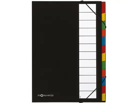 Ordnungsmappe Pagna 44133-04 Premium A4, 12-teilig, 12 Fächer, Karton/laminiertes Papier, Eckspanngummi, schwarz