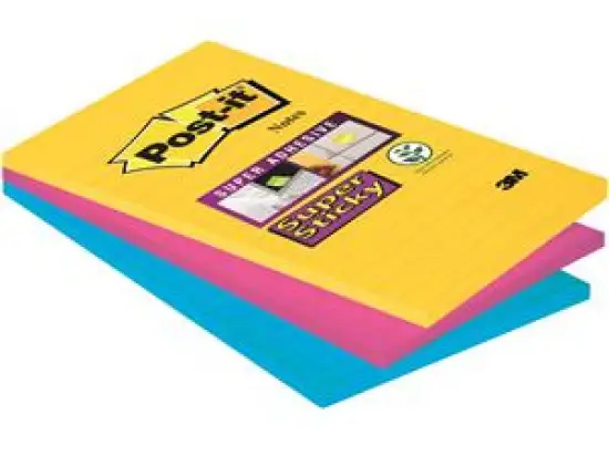 Haftnotiz Post-it 4690-SS3RIO Super Sticky Notes, Rio 101 x 152 mm ultragelb, ultrablau, ultrapink liniert 3 Blöcke á 90 Blatt
