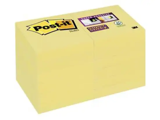 Haftnotiz Post-it 62212SY Super Sticky Notes 48x48mm kanariengelb Block mit 90 Blatt, Pack 12 Stk