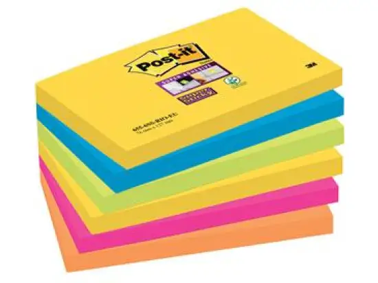 Haftnotiz Post-it 655-6SS-RIO Super Sticky Notes, Rio 127x76mm sortiert 6 Blöcke á 90 Blatt, ultragelb, ultrablau, ultrapink, neongrün, neonorange