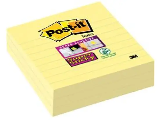 Haftnotiz Post-it 675-3SCY Super Sticky Notes 101x101mm liniert 3 Blöcke á 70 Blatt gelb