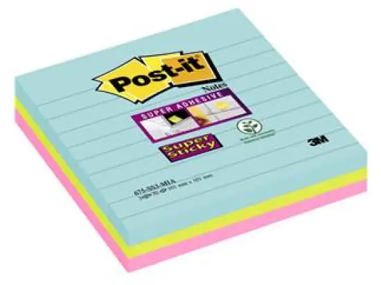Haftnotiz Post-it 675-S3M Super Sticky Notes, Miami 101x101mm liniert 3 Blöcke á 70 Blatt türkis, neongrün, neonpink