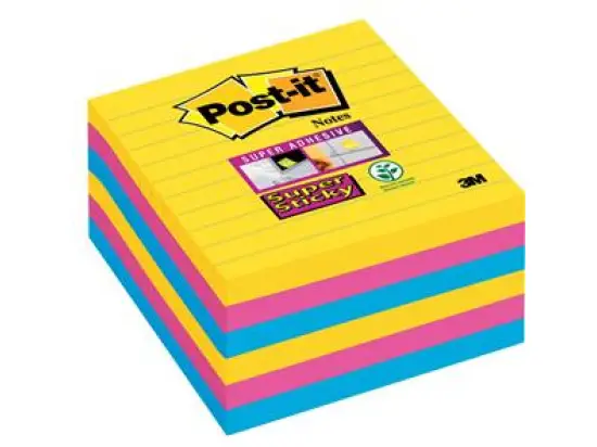 Haftnotiz Post-it 675-S6R Super Sticky Notes, Rio 101x101mm liniert 6 Blöcke á 90 Blatt ultragelb, ultrablau, ultrapink