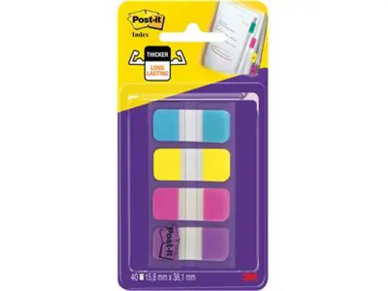 Haftstreifen Post-it 676-AYPV Index Strong 16x38mm sortiert 676 4x10Streifen türkis, gelb, rosa, lila