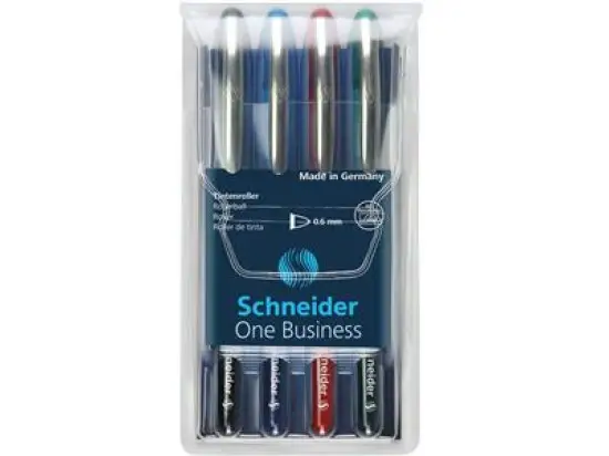 Tintenroller Schneider 183094 One Business 0,6mm, mit Kappe, 4er-Etui, schwarz, rot, blau, grün