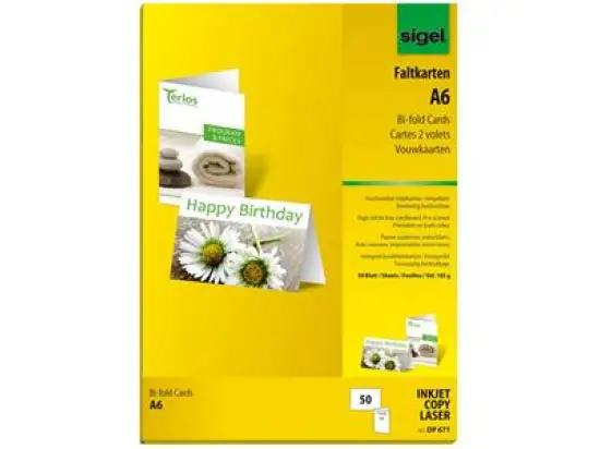 Faltkarten Sigel DP671 A6 hochweiß 185g A5, Pack 50 Stk