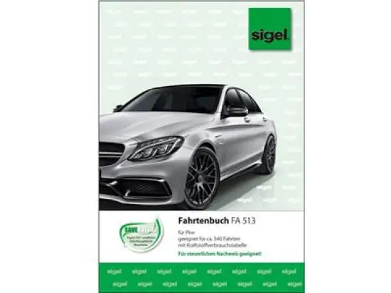 Fahrtenbuch PKW Sigel FA513 A5, 32 Blatt Einband grün