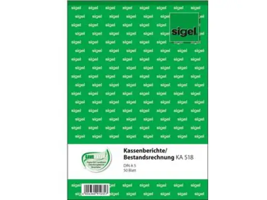 Kassenbestandsrechnung Sigel KA518 A5/50 Blatt, Pack 10 Stk