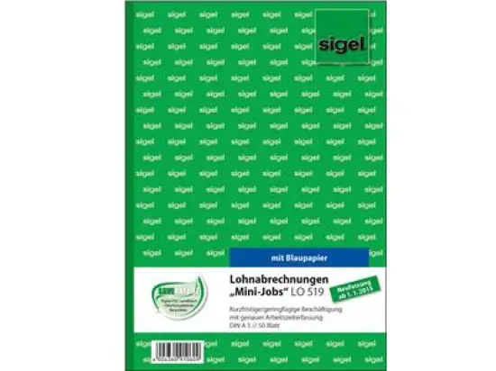 Lohnabrechnung Sigel LO519 Mini-Jobs A5 50 Blatt