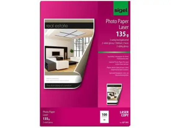 Fotopapier Sigel LP141 A4 135g 2seitig glossy für Farb-Laser-Kopier, Laser, Pack 100 Blatt