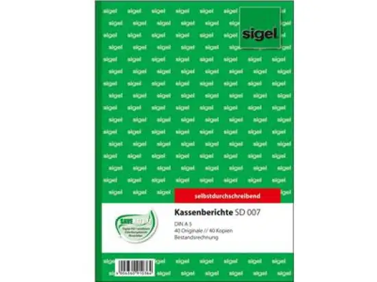 Kassenbericht Sigel SD007 A5/2x40 Blatt Bestandsrechnung, Pack 5 Stk